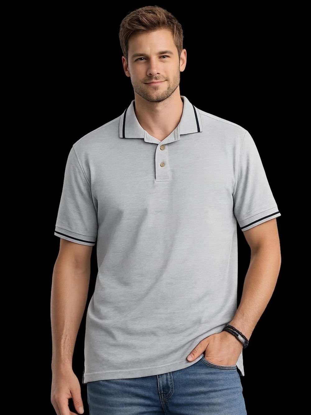 Men's Light Gray Polo with Contrast Trim KC SPORT
